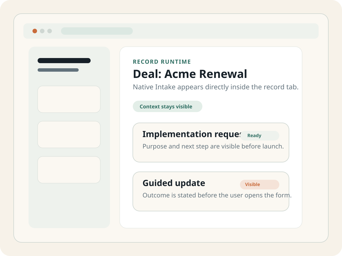 Marketplace screenshot showing Native Intake running inside a HubSpot record.
